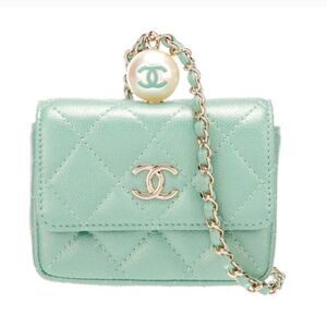 *CHANEL* 2021 Iridescent Mint Green 🌟Caviar🌟 Quilted Pearl Micro WOC